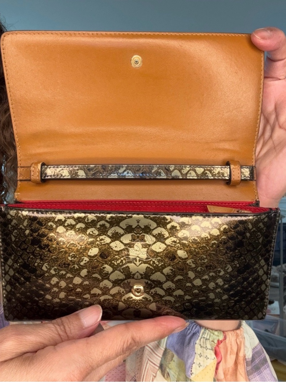 Louboutin Spikes Zip-Around Clutch Wallet snakeskin Python pattern w Entrupy - Picture 3 of 13